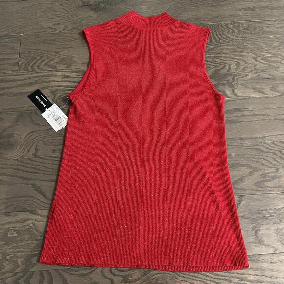 Nygard NWT  Sweater Vest Womens XL Red Sleeveless High Neck Shimmer Top Cotton - Picture 2 of 6